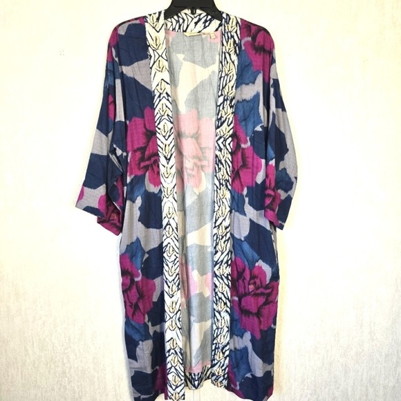 Soft Surroundings Women PS/PM Artika Kimono Floral Shells Beach Wrap Topper Robe - Picture 1 of 10
